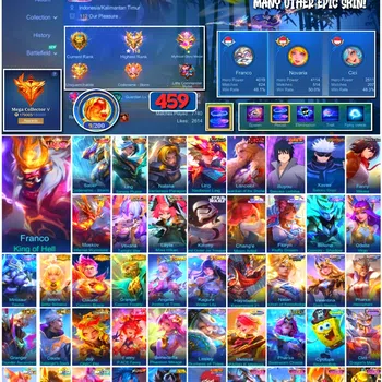 Mobile Legends: Bang Bang Accounts Collector #3919 | 459 Skins | Legend Franco & Saber | Collector Ling & Natalia | Neobeast