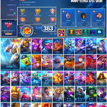 Mobile Legends: Bang Bang Accounts Collector #3876 383 Skins | Legend Saber | Collector Natalia | KoF Guinevere, Aurora