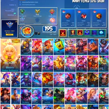 Mobile Legends: Bang Bang Accounts #4265 195 Skins | Beatrix Stellar Brilliance (Prime) | Natalia Warrioress Paragon