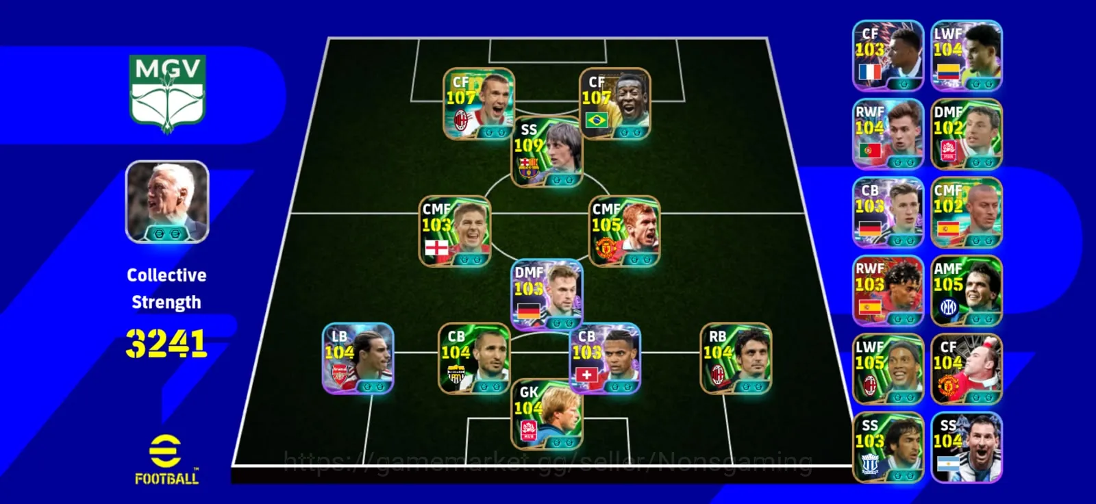 eFootball Accounts High-End Kolektif 3241 Andry sevcengko x Pele x Johan Cruyff x Ronaldinho x Paul Scholes x pack France 1