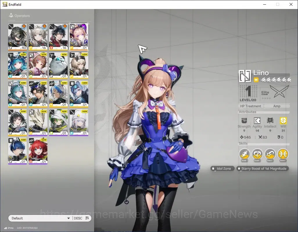 Arknights: Endfield Accounts Asia|AR 45|3 SSR 1 Limited + 3(*6 Weapon)|Liino+Signature|Female MC|Log Gryphlink|Selector 1