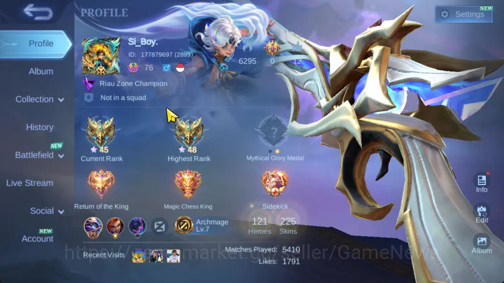 Mobile Legends: Bang Bang Accounts Collector Hero 121|Skin 225|Granger Prime,Star Lesley,Cyclops SpogB,LB Tigreal,Saber 2