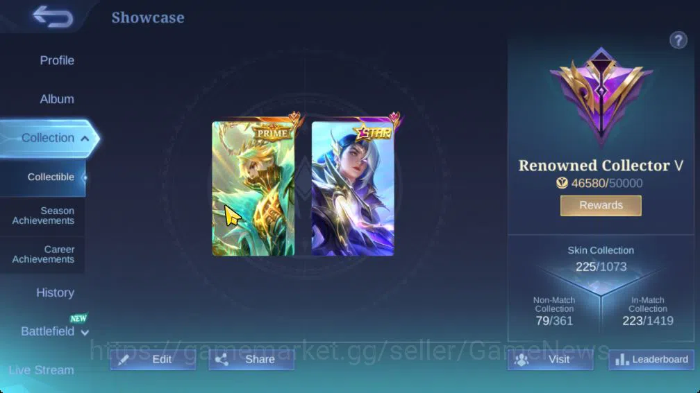 Mobile Legends: Bang Bang Accounts Collector Hero 121|Skin 225|Granger Prime,Star Lesley,Cyclops SpogB,LB Tigreal,Saber 3