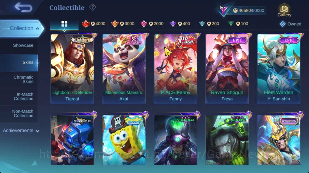 Mobile Legends: Bang Bang Accounts Collector Hero 121|Skin 225|Granger Prime,Star Lesley,Cyclops SpogB,LB Tigreal,Saber 8