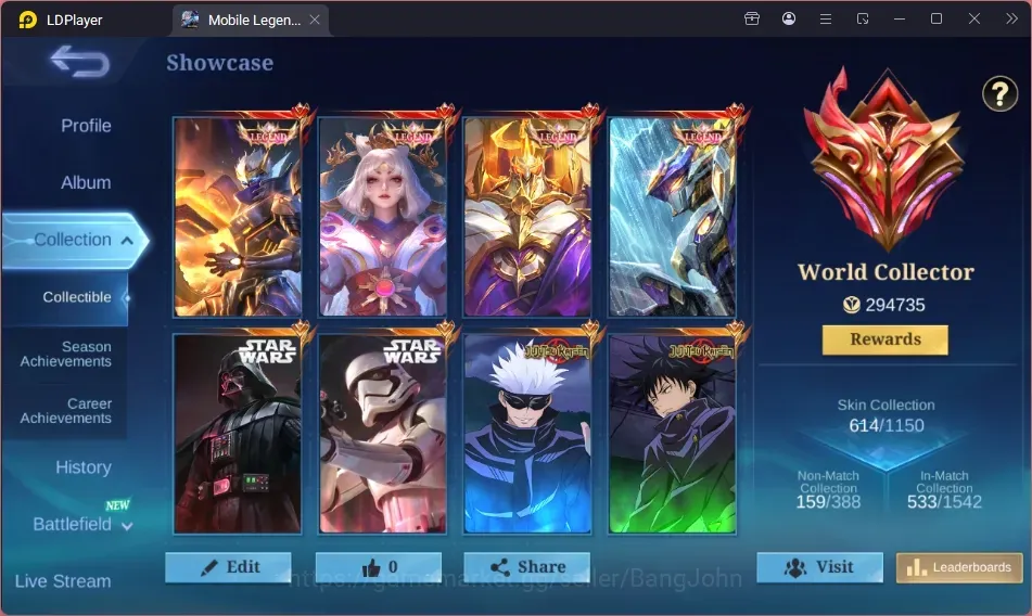 Mobile Legends: Bang Bang Accounts Others Global|614S|World|Legend Saber, Johnson,Lunox,Granger|ASP Layla,Ruby,Chang'e|JJK 1