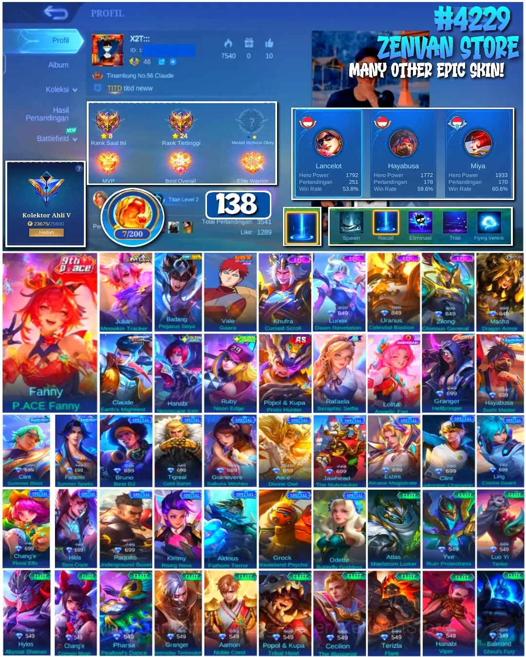 Mobile Legends: Bang Bang Accounts π₯ #4229 π₯ π 138 Skins π Badang Pegasus Seiya βοΈ Expert Collector V β Vale Gaara 1