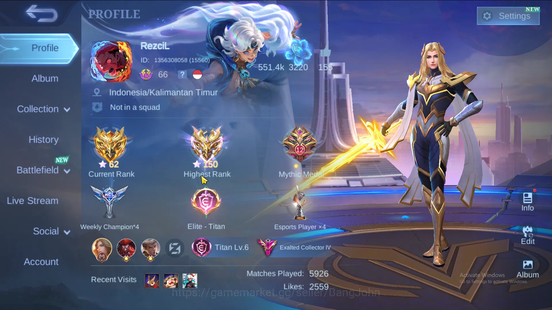 Mobile Legends: Bang Bang Accounts Hero 124 | Skin 317 | Legend Lunox | Dawning Lanc image 1