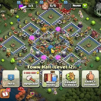 Clash of Clans Accounts High-End LV 104|TH 12 Semi MAX|HH 6|Limited Skin|BK 52,AQ 57,MP 36,GW 28|BM 12|CN ON|Protect