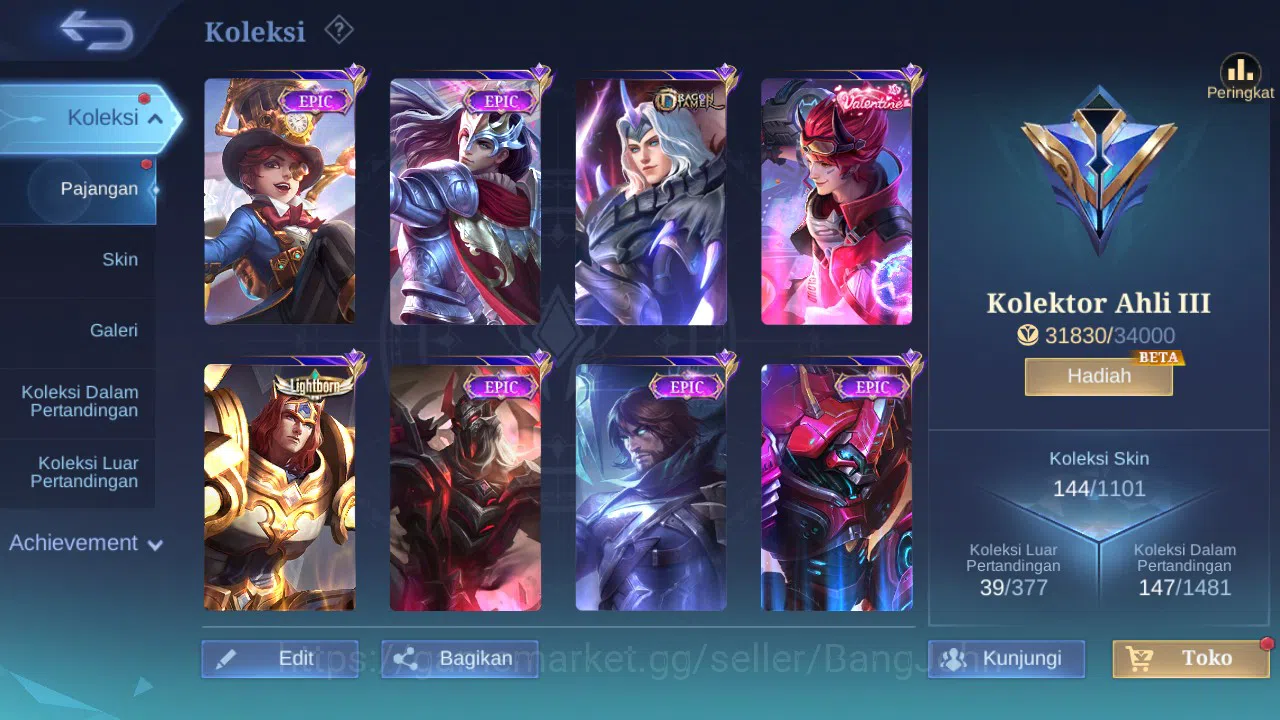 Mobile Legends: Bang Bang Accounts GLOBAL Hero 110 Skin 144 | CC Nata | Seiya Badang  image 10