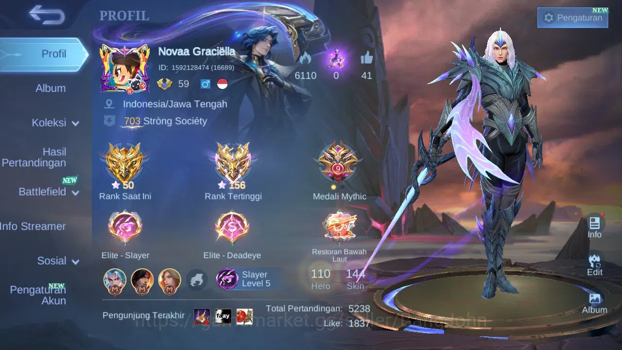 Mobile Legends: Bang Bang Accounts GLOBAL Hero 110 Skin 144 | CC Nata | Seiya Badang  image 16
