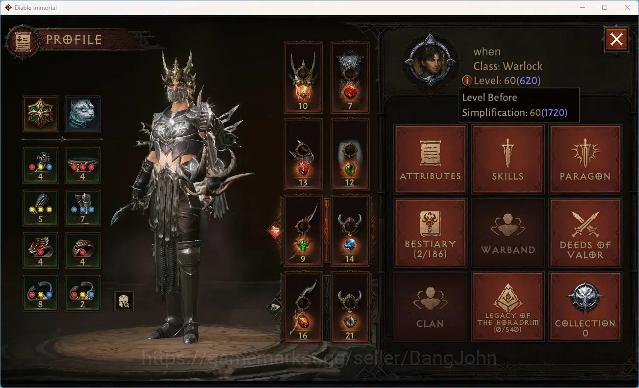 Diablo Immortal Accounts Others EU - Aranoch | 60 (620) Warlock - Slinger | CR 36607 | Reso 375 | Inverno II |Duskprowler Lv 1