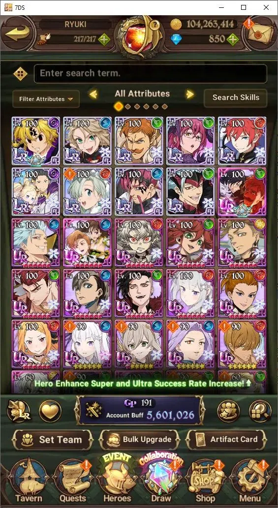 The Seven Deadly Sins: Grand Cross Accounts Endgame Global|5,6M Power|850 Diamonds| 9LR+8UR (Nemesis, Reinhard, King&Diane 1