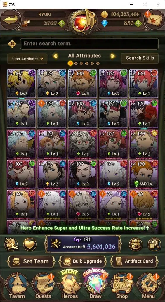 The Seven Deadly Sins: Grand Cross Accounts Endgame Global|5,6M Power|850 Diamonds| 9LR+8UR (Nemesis, Reinhard, King&Diane 2