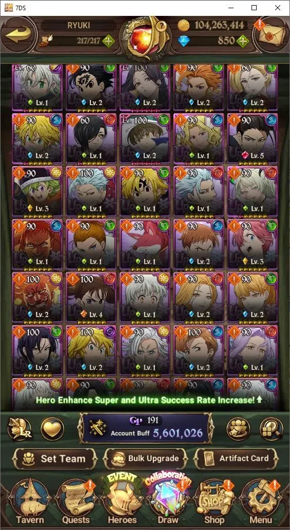 The Seven Deadly Sins: Grand Cross Accounts Endgame Global|5,6M Power|850 Diamonds| 9LR+8UR (Nemesis, Reinhard, King&Diane 3