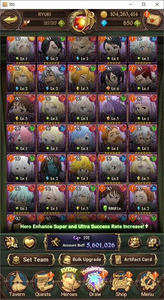 The Seven Deadly Sins: Grand Cross Accounts Endgame Global|5,6M Power|850 Diamonds| 9LR+8UR (Nemesis, Reinhard, King&Diane 4