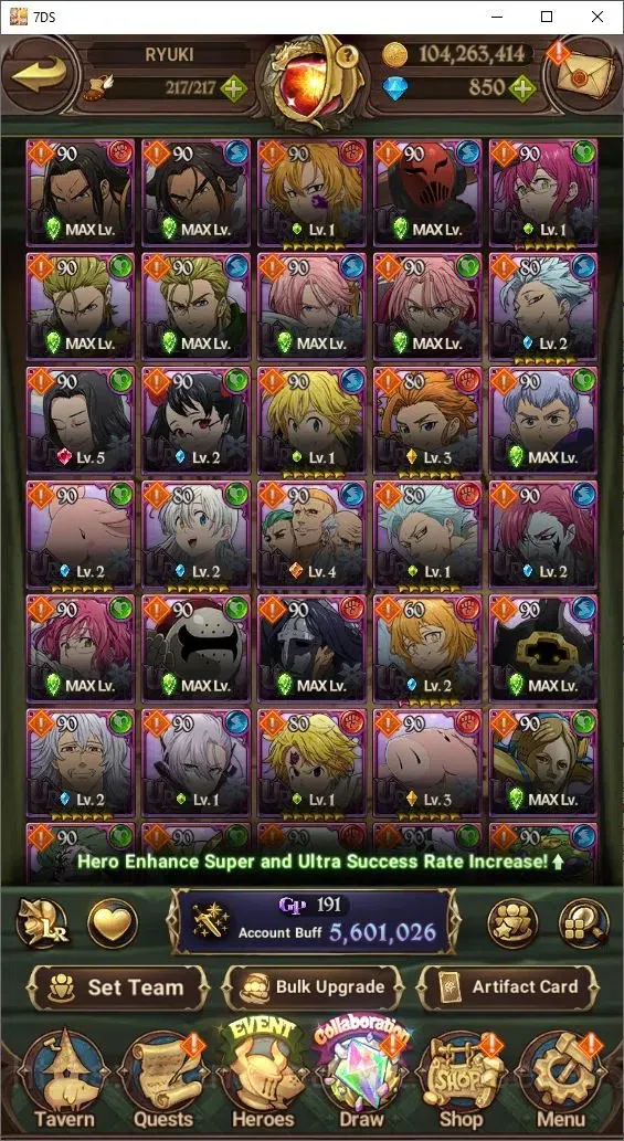 The Seven Deadly Sins: Grand Cross Accounts Endgame Global|5,6M Power|850 Diamonds| 9LR+8UR (Nemesis, Reinhard, King&Diane 5