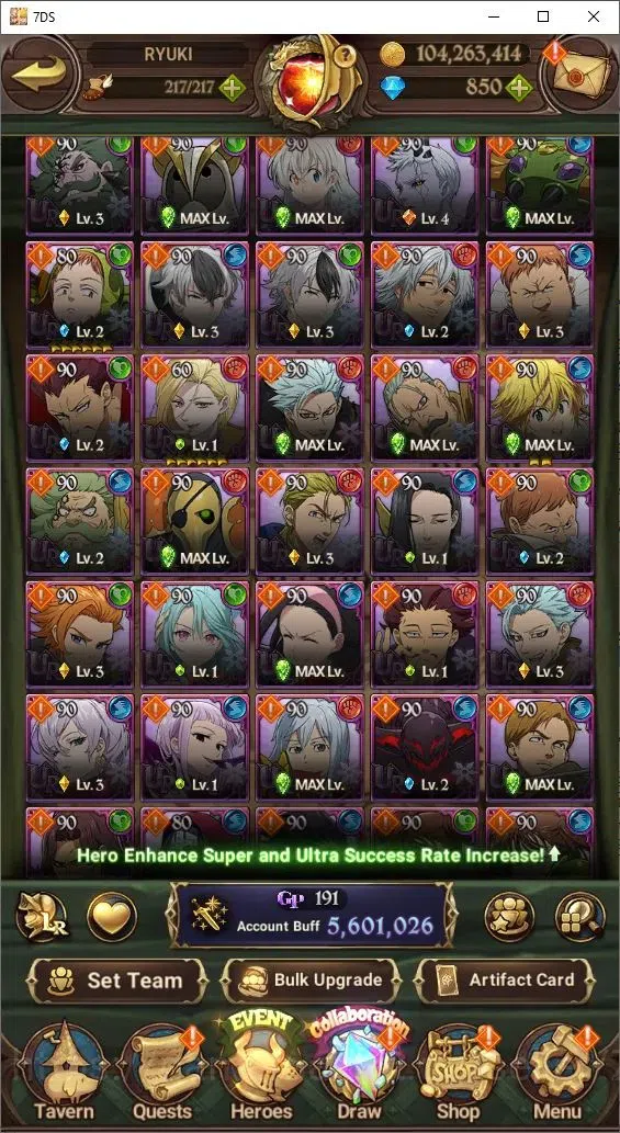The Seven Deadly Sins: Grand Cross Accounts Endgame Global|5,6M Power|850 Diamonds| 9LR+8UR (Nemesis, Reinhard, King&Diane 6