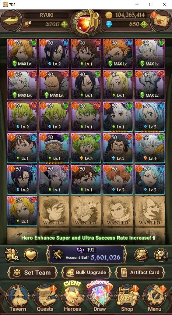 The Seven Deadly Sins: Grand Cross Accounts Endgame Global|5,6M Power|850 Diamonds| 9LR+8UR (Nemesis, Reinhard, King&Diane 7