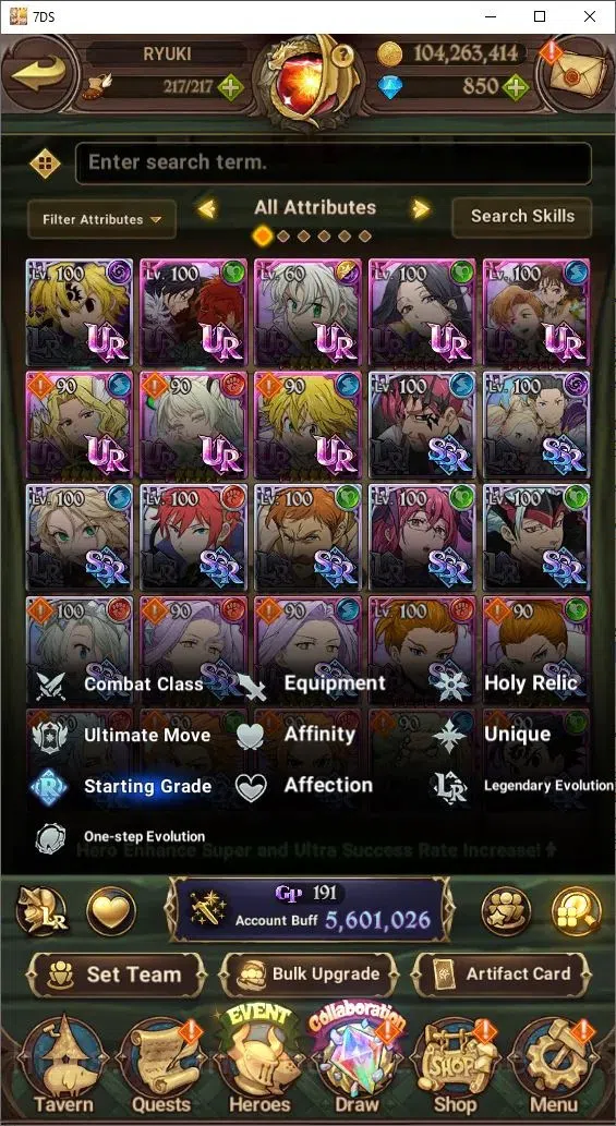 The Seven Deadly Sins: Grand Cross Accounts Endgame Global|5,6M Power|850 Diamonds| 9LR+8UR (Nemesis, Reinhard, King&Diane 8