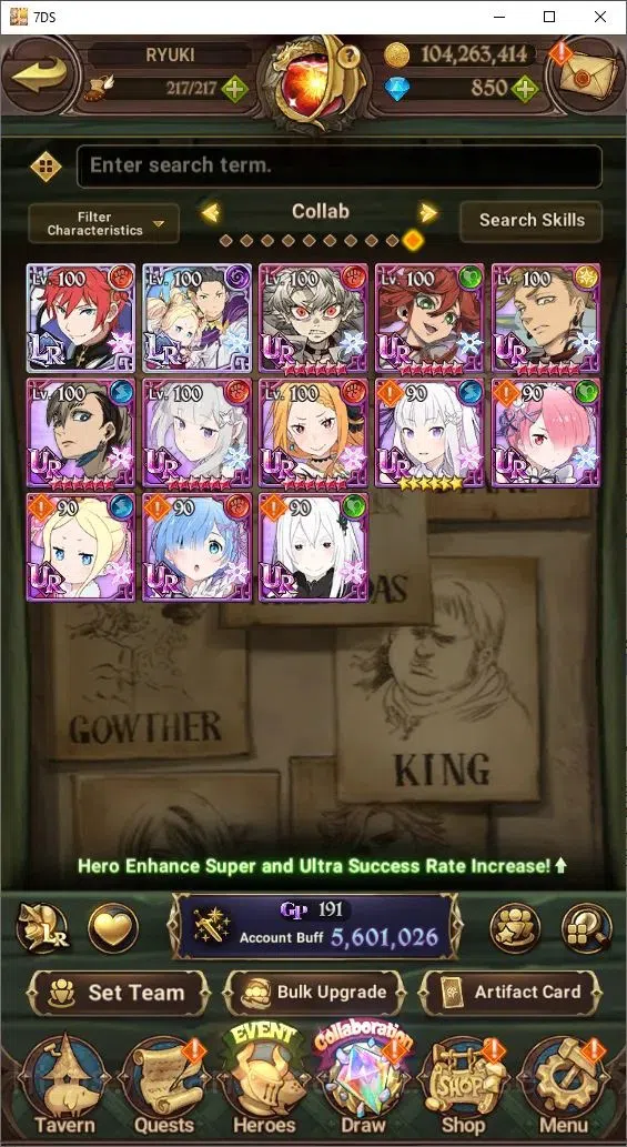 The Seven Deadly Sins: Grand Cross Accounts Endgame Global|5,6M Power|850 Diamonds| 9LR+8UR (Nemesis, Reinhard, King&Diane 9