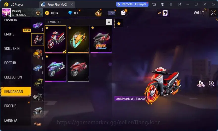 Free Fire Accounts Indonesia | Vault 37| SG Sterling| Bundle Orochima image 5