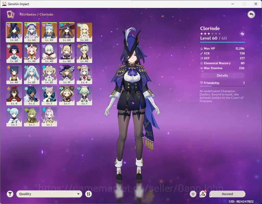 Genshin Impact Accounts Reroll ASIA|AR 40|3 Limit|Clorinde,Ineffa,Yumemizuki Mizuki|1 Wp5Star|Primo 110|ALL UNSET|MC Female 1