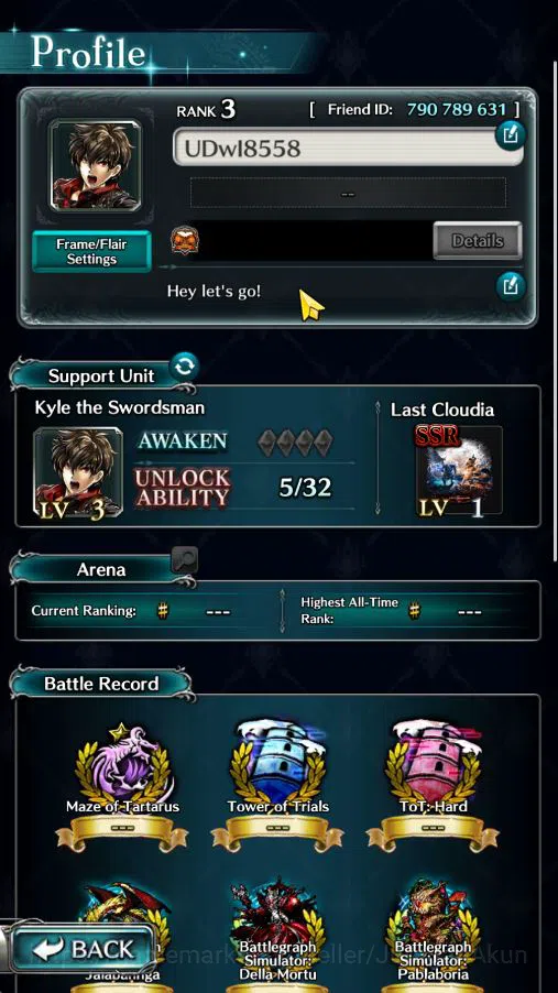 Last Cloudia Accounts Low-End Global|Starter Rank 3|Kyle the Swordsman,MB Rei,Lilebette of the Blaze,Etc| 5 SSR Ark|Code 11