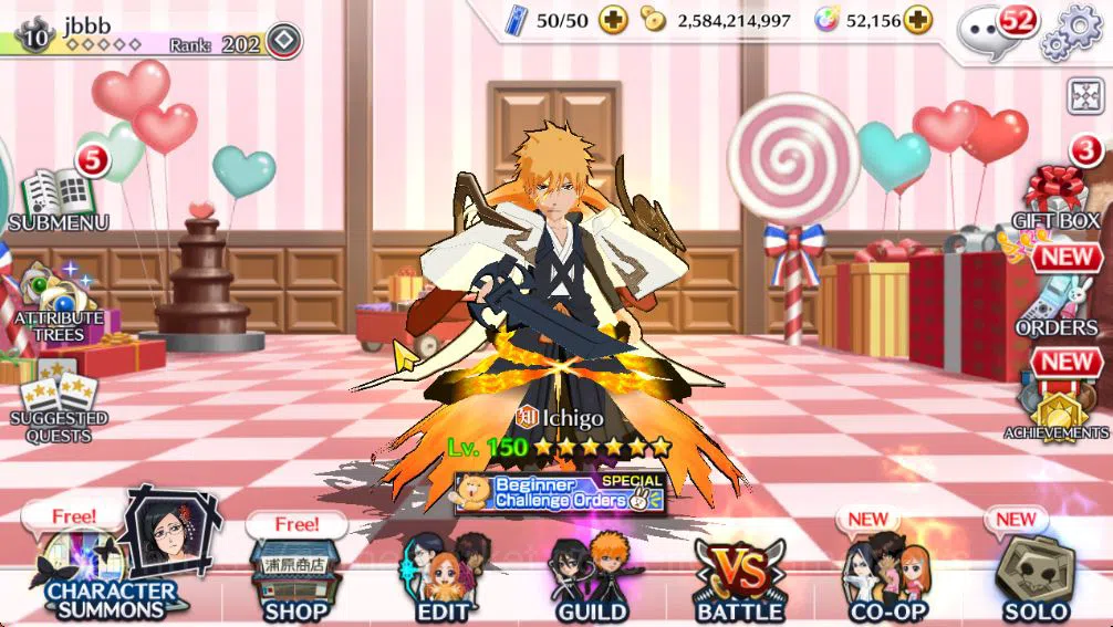 Bleach: Brave Souls Mid-Tier [GLOBAL]52K Orb|10th Anniv(Rukia,Ichigo),Valentine image 1