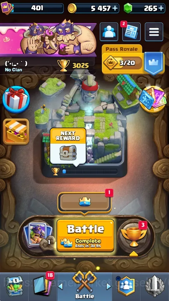 Clash Royale Accounts High-End Lv 401|Trophy 3025|KTL 9|Arena 10|Card 53/122|1 HERO 4 EVO|8 Epic 20 Rare 25 Common|1 1