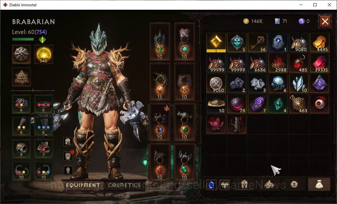 Diablo Immortal Accounts SEA - Izual|Lv60 (754) Barbarian|35K CR|Reso 540|I image 7