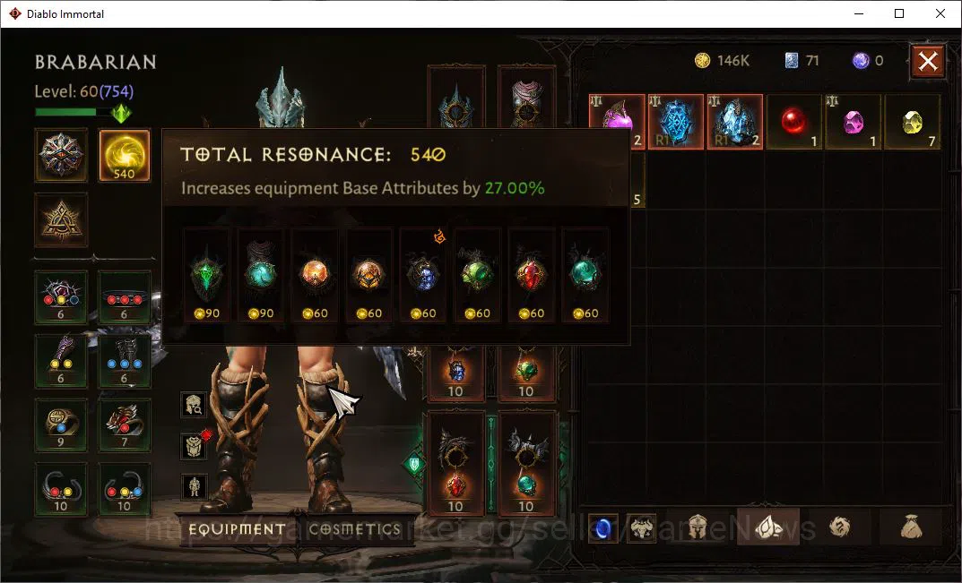 Diablo Immortal Accounts SEA - Izual|Lv60 (754) Barbarian|35K CR|Reso 540|I image 8