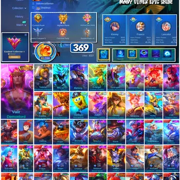 Mobile Legends: Bang Bang Accounts 🔥 #4002 🔥 369 Skins 💎 Exalted Collector V 👑 Collector Valir Demonlord ⚔️ Collector