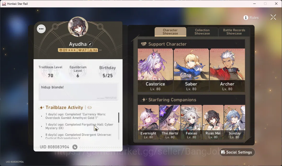 Honkai Star Rail Accounts ASIA | 17 Limit | Castorice+Sign Saber+Sign Archer image 2