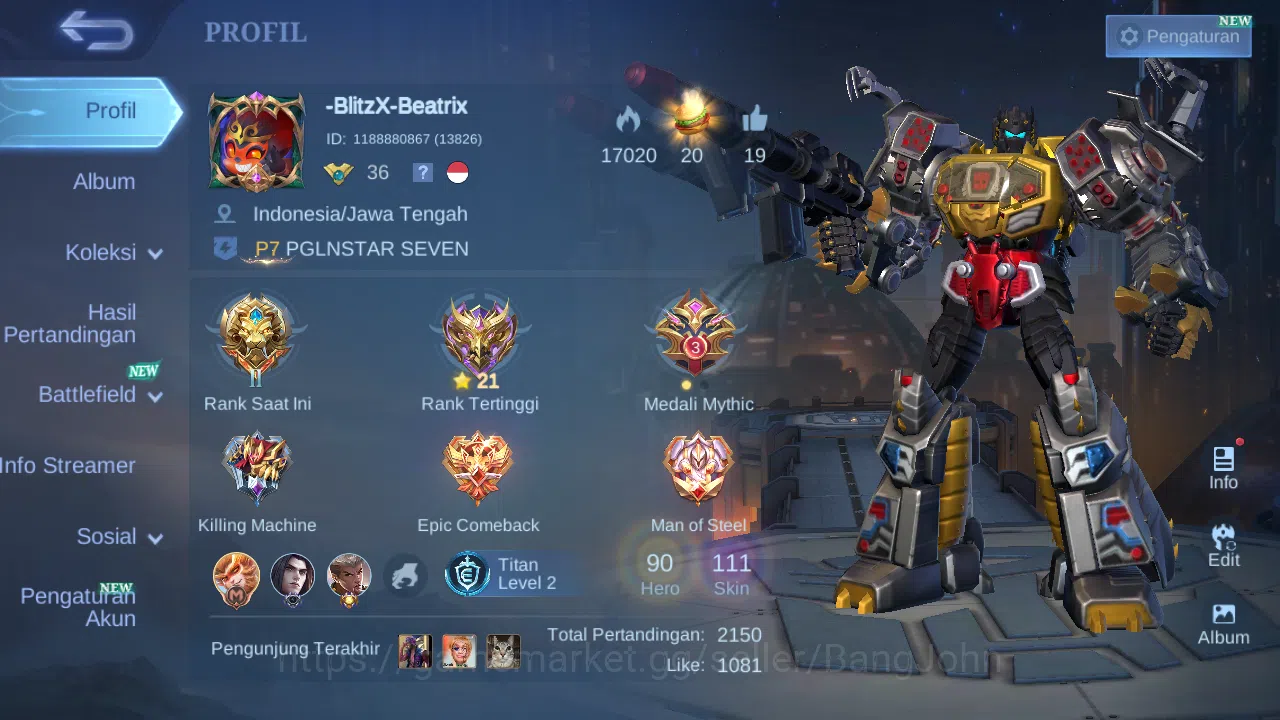 Mobile Legends: Bang Bang Accounts Hero 90 Skin 111 | Transformers Roger | Hallowen L image 12