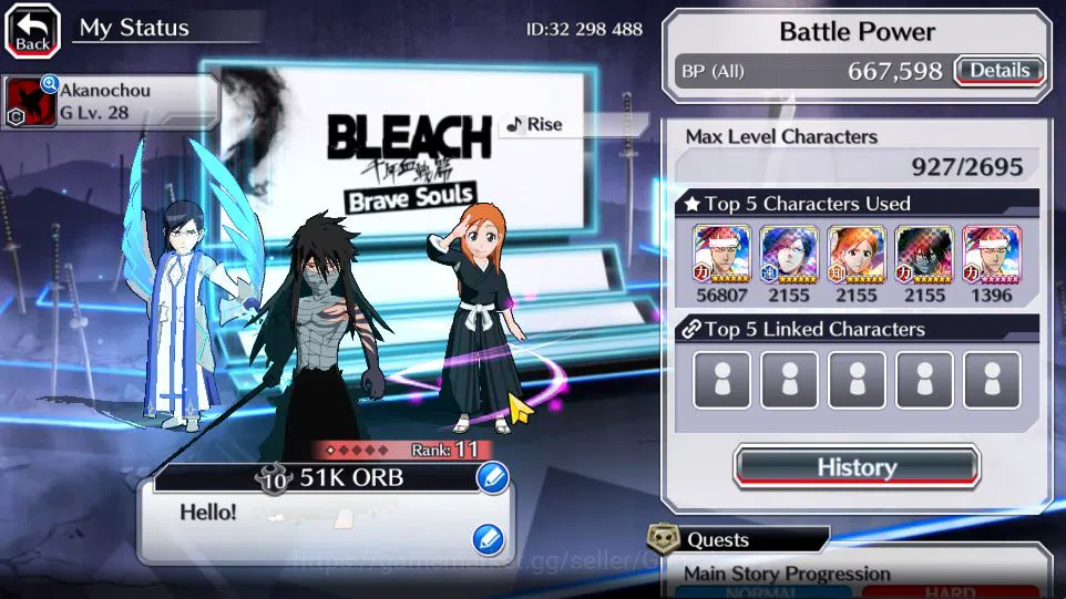 Bleach: Brave Souls Accounts [GLOBAL]51K Orb|Rukia 10th Aniv,Trio 9th Aniv,TYBW image 3