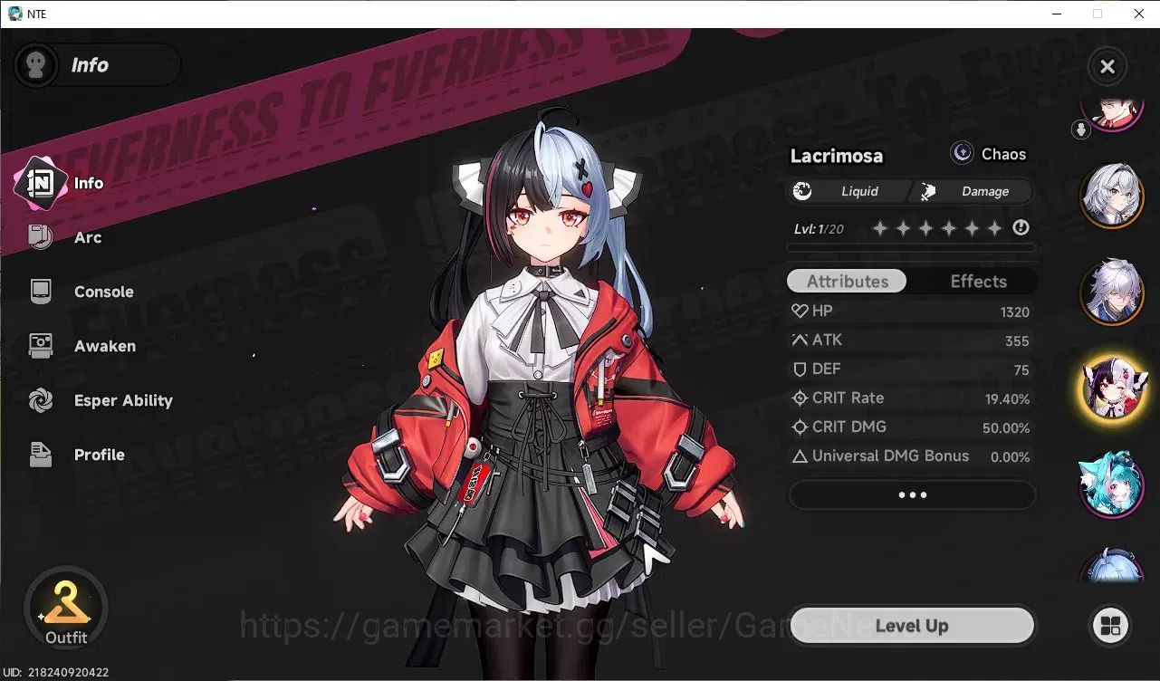 Neverness to Everness Accounts GLOBAL SEA|HL 22|TL 11|5 S-Class Lacrimosa,Nanally image 3