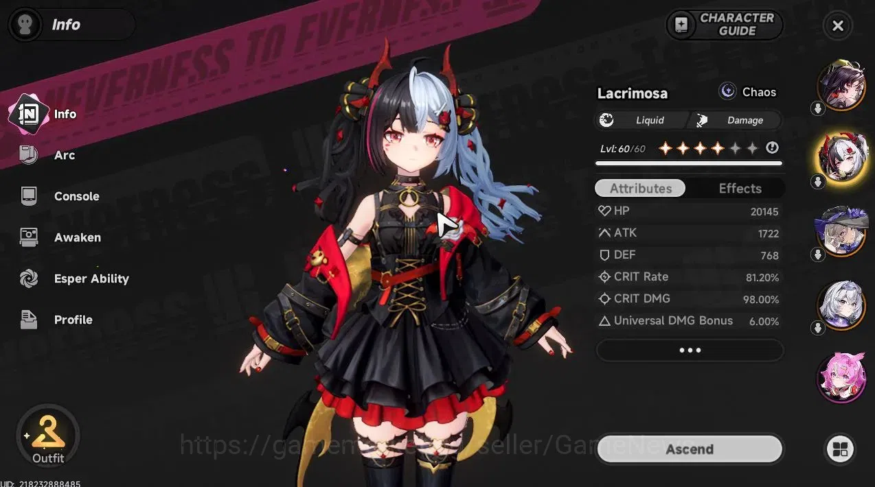 Neverness to Everness Accounts GLOBAL SEA|HL 45|TL 20|Lacrimosa+Skin,JiuyuanA1,Ho image 4