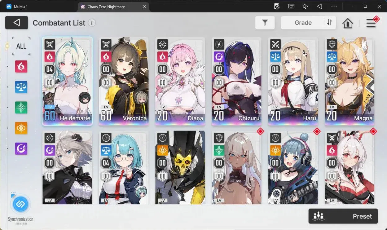 Chaos Zero Nightmare Accounts ASIA|Lv54 | Heidemarie Lv60+Veronica Lv60 | 18 Combatants 17 Partners | 14.21M Gold 59540 11