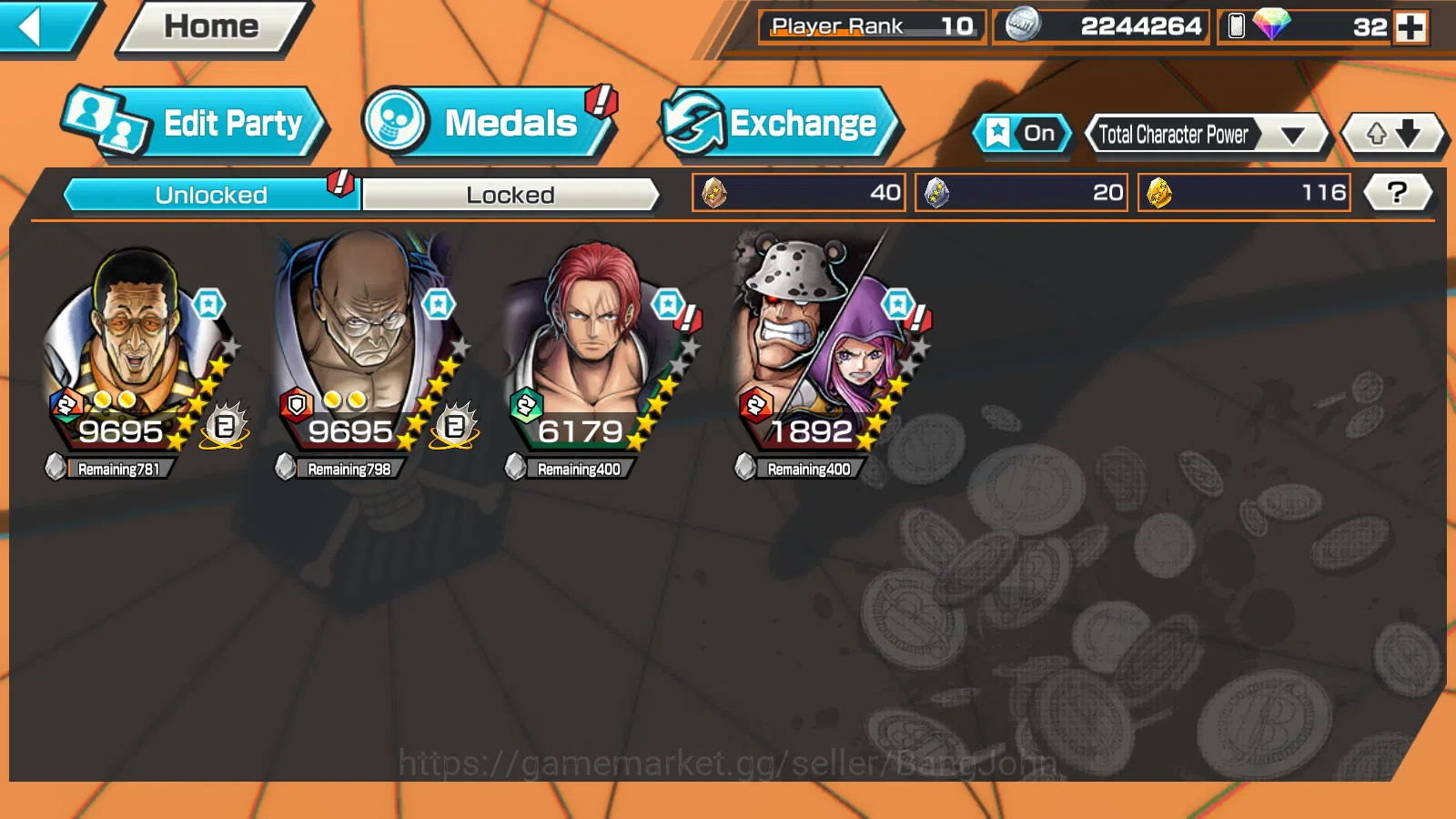 One Piece Bounty Rush Accounts GLOBAL | 3EX | 5elders Nusjuro | SK Borsalino | FR image 2