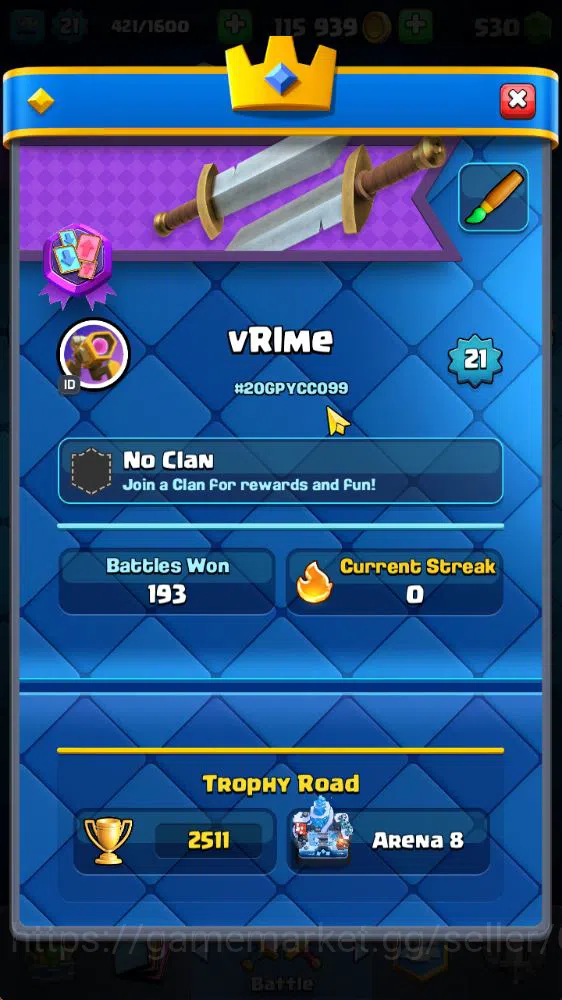 Clash Royale Accounts Lv 21|Trophy 2511|KTL 8|Limited Skin|Card 46| 2 EV image 2