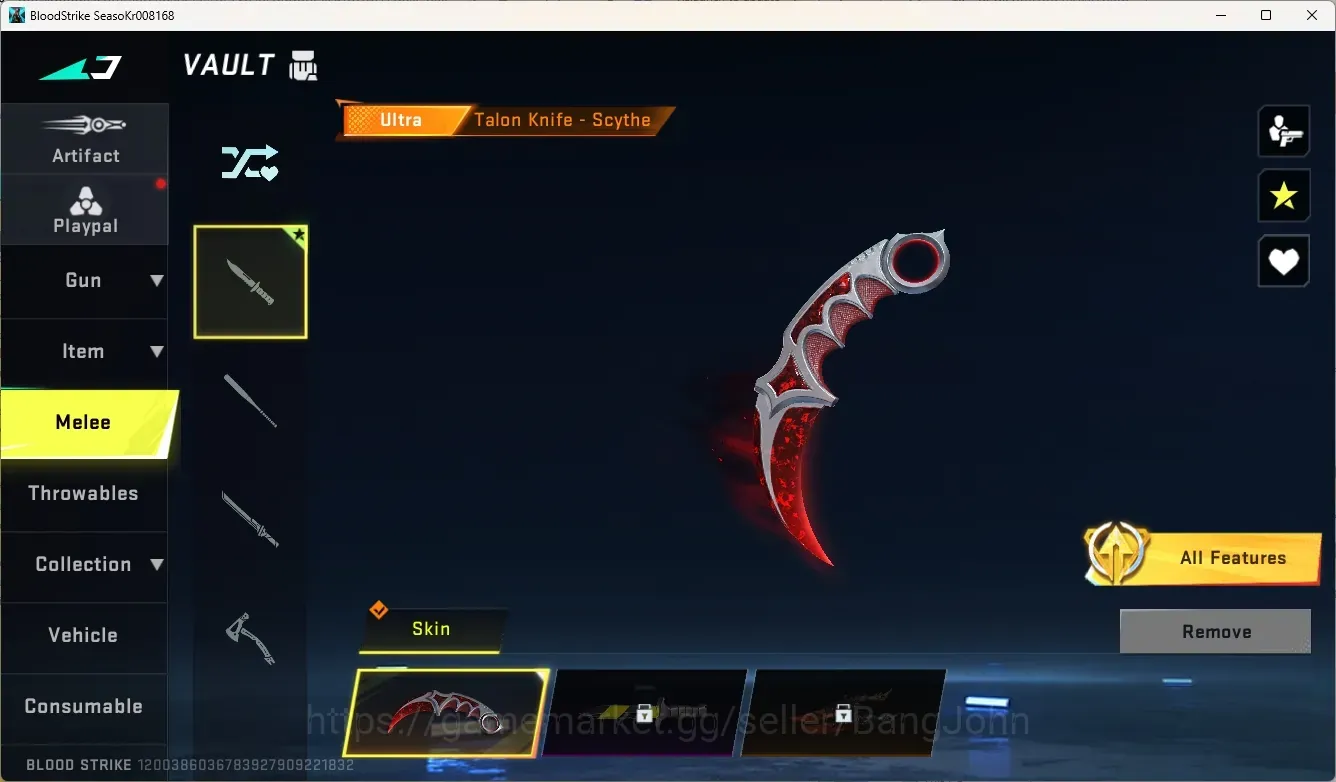 Blood Strike Accounts Rare Skin ASIA | 1 Ultra Melee: Talon Knife - Scythe|2 Ultra Guns: Origin-12,P90|Epic Name Changing 1