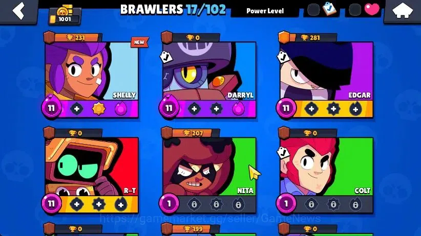 Brawl Stars Accounts 1001 Trophy|17 Brawler 4 Max Lvl [R T,Edgar,Shelly]|2 Epic [Loaded Rico,Dr Edgar] 1 SR|58 Gem|CN 3