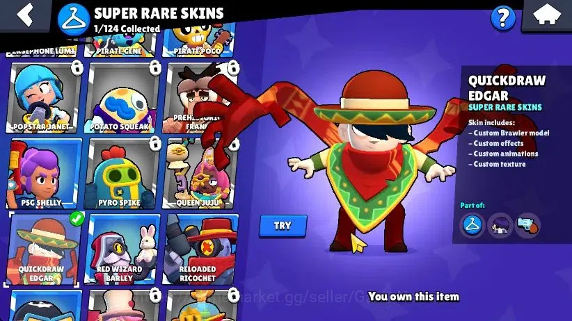 Brawl Stars Accounts 1001 Trophy|17 Brawler 4 Max Lvl [R T,Edgar,Shelly]|2 Epic [Loaded Rico,Dr Edgar] 1 SR|58 Gem|CN 7