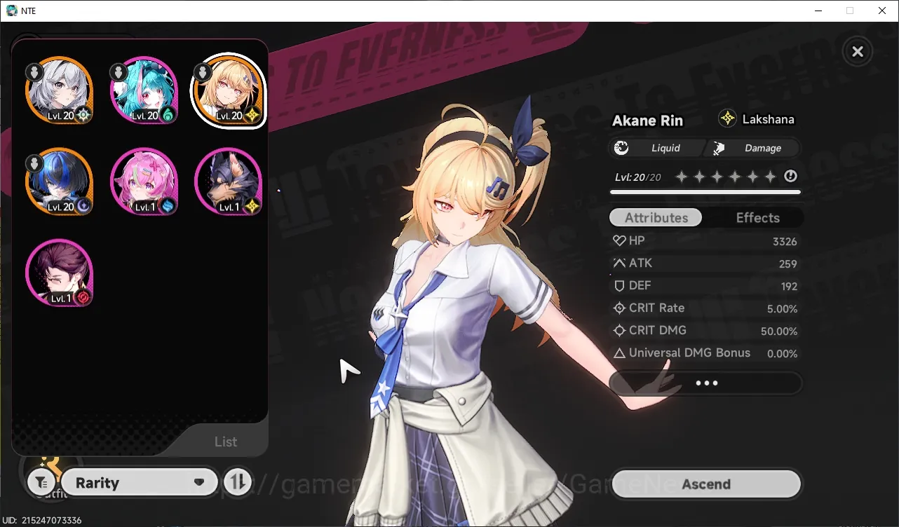 Neverness to Everness Accounts Global EU|HL 3|2 S-Class 1 Limited| Starter with Akane Rin | Daffodill + Signature |Prologue 1