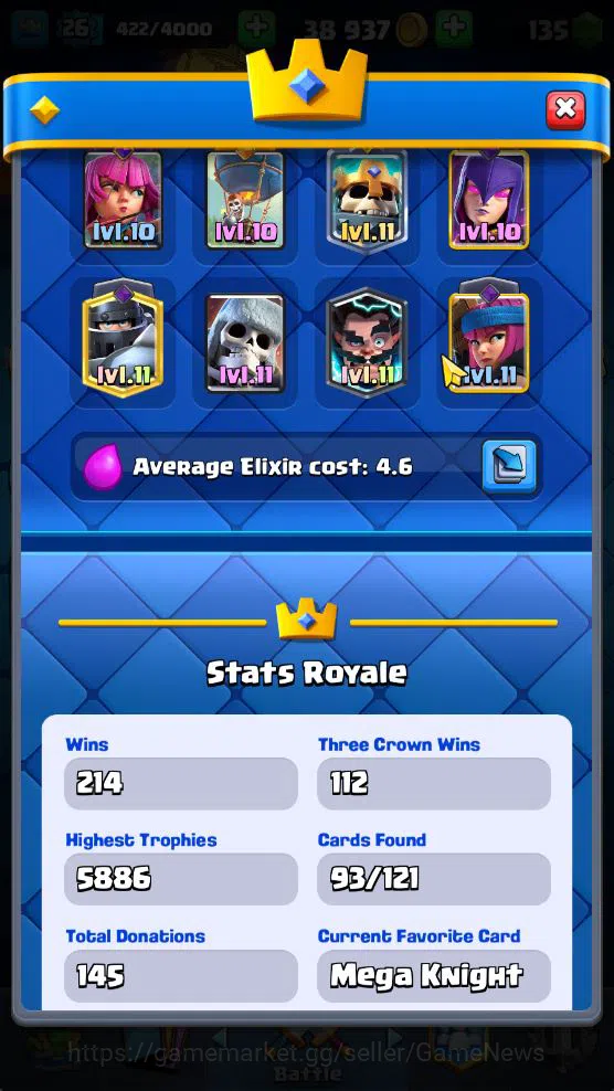 Clash Royale Accounts Lv 26|Trophy 5886|KTL 9|Limit Skin|Card 93|1 Hero image 3
