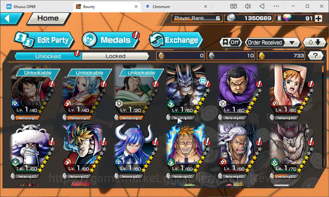 One Piece Bounty Rush Accounts Starter Global|3EX|T5Elder Nusjuro,T5Elder Saturn,FR Shanks,DD Shanks,BMO 10