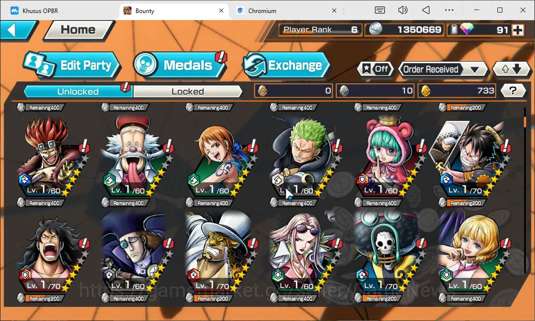 One Piece Bounty Rush Accounts Starter Global|3EX|T5Elder Nusjuro,T5Elder Saturn,FR Shanks,DD Shanks,BMO 11