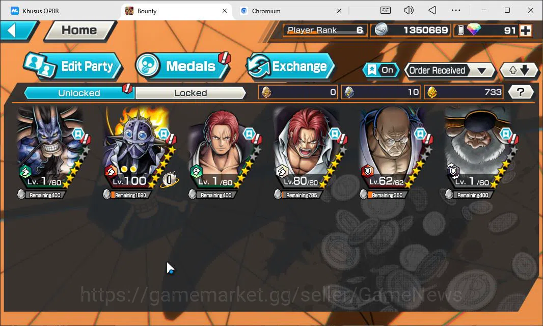 One Piece Bounty Rush Accounts Starter Global|3EX|T5Elder Nusjuro,T5Elder Saturn,FR Shanks,DD Shanks,BMO 4