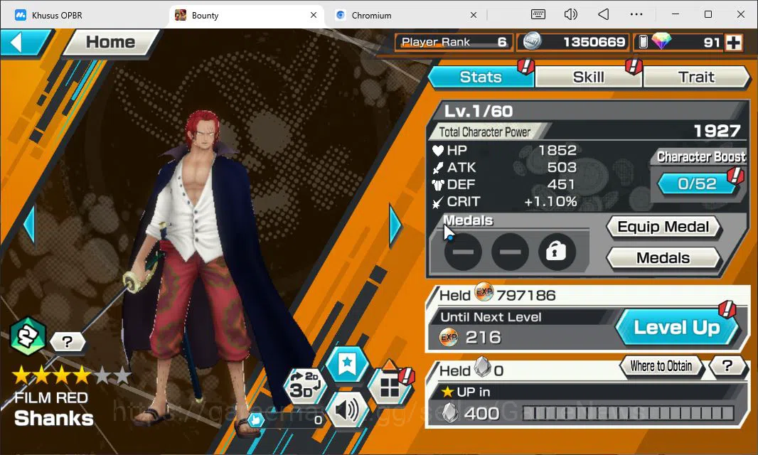 One Piece Bounty Rush Accounts Starter Global|3EX|T5Elder Nusjuro,T5Elder Saturn,FR Shanks,DD Shanks,BMO 6
