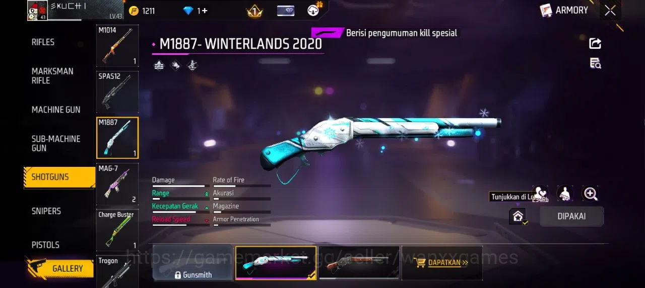 Free Fire Accounts Singapore | AKUN LVL  43 SG WINTERLANDS 2020 VAULT 32 EMOTE 5 KATANA LOBY 2 FIST 1 TAS 19 WEAPON 48 | W144 4